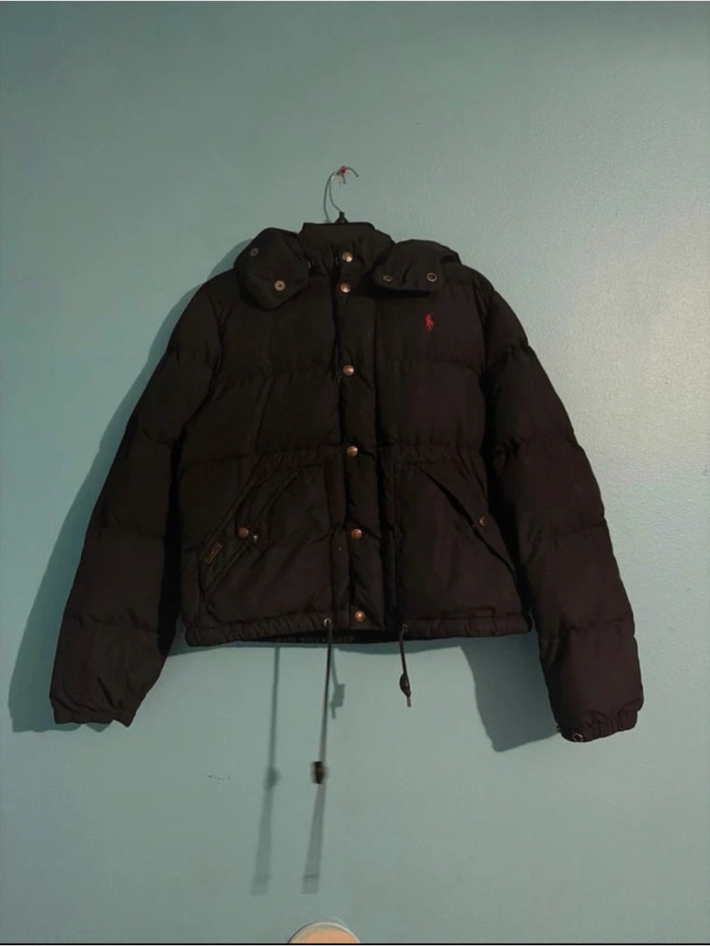 Polo by Ralph Lauren Black Puffer Jacket with Red Polo Logo